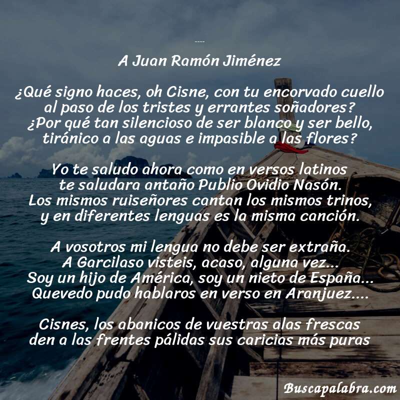 Poema Los cisnes de Rubén Darío con fondo de barca