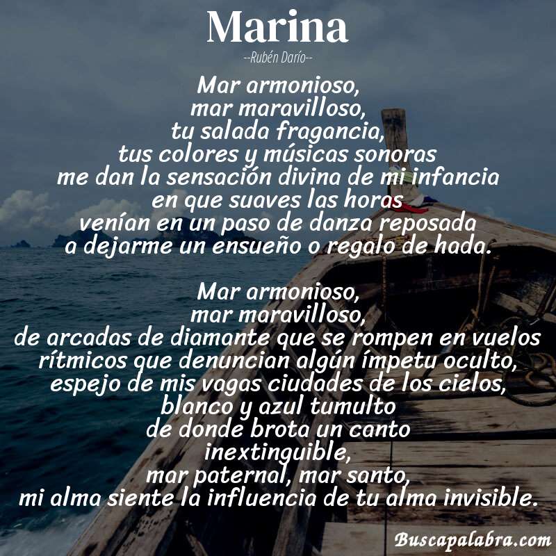 Poema Marina de Rubén Darío con fondo de barca