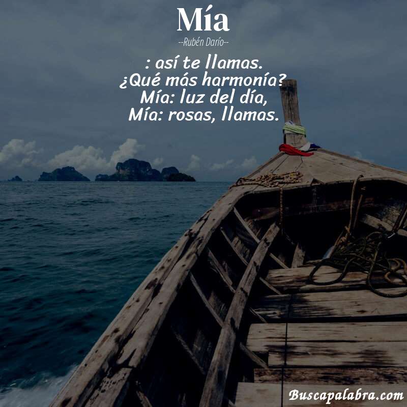 Poema Mía de Rubén Darío con fondo de barca