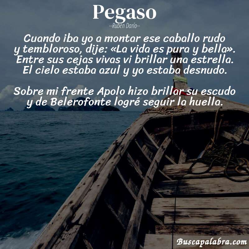 Poema Pegaso de Rubén Darío con fondo de barca