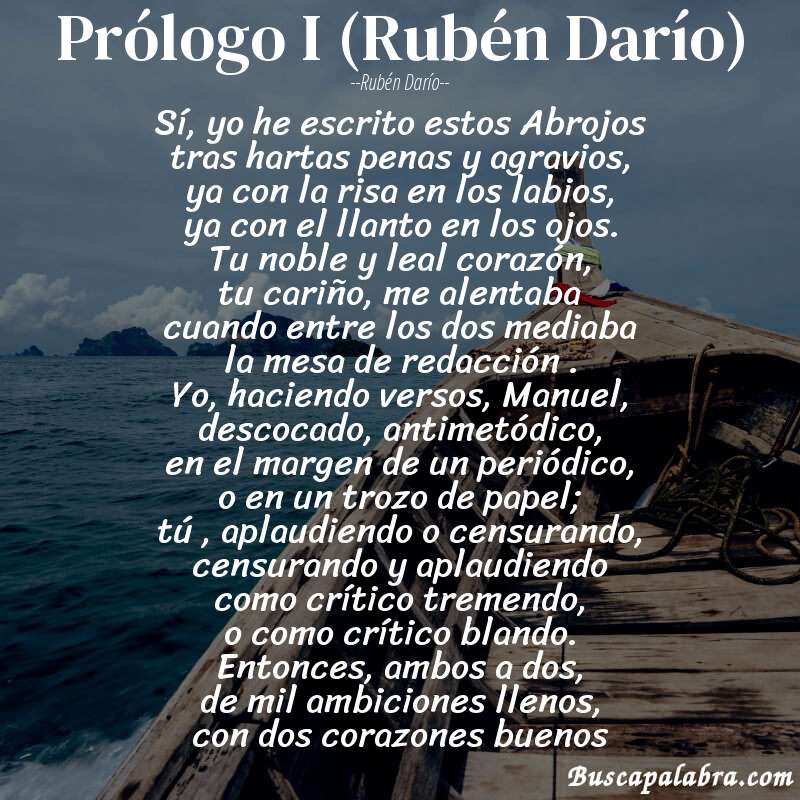 Poema Prólogo I (Rubén Darío) de Rubén Darío con fondo de barca