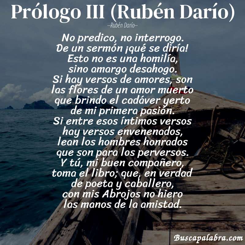 Poema Prólogo III (Rubén Darío) de Rubén Darío con fondo de barca