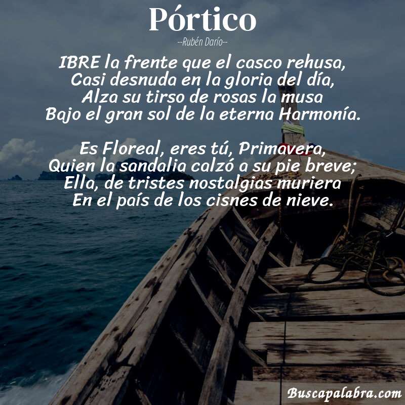 Poema Pórtico de Rubén Darío con fondo de barca