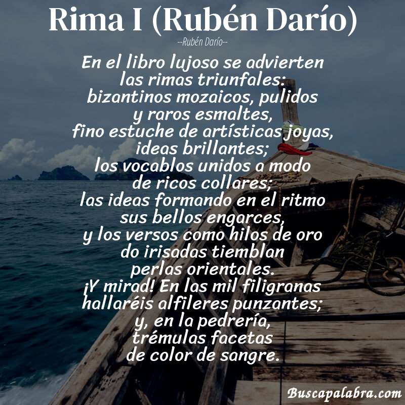 Poema Rima I (Rubén Darío) de Rubén Darío con fondo de barca