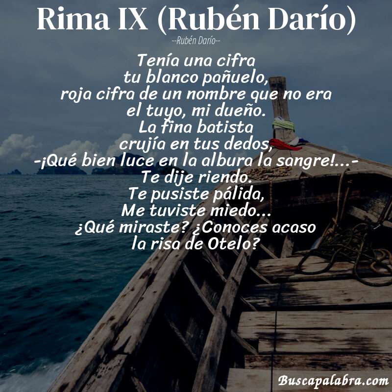 Poema Rima IX (Rubén Darío) de Rubén Darío con fondo de barca