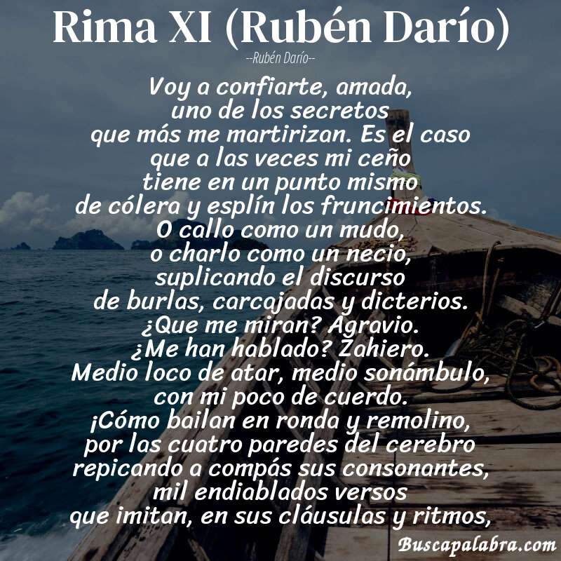 Poema Rima XI (Rubén Darío) de Rubén Darío con fondo de barca