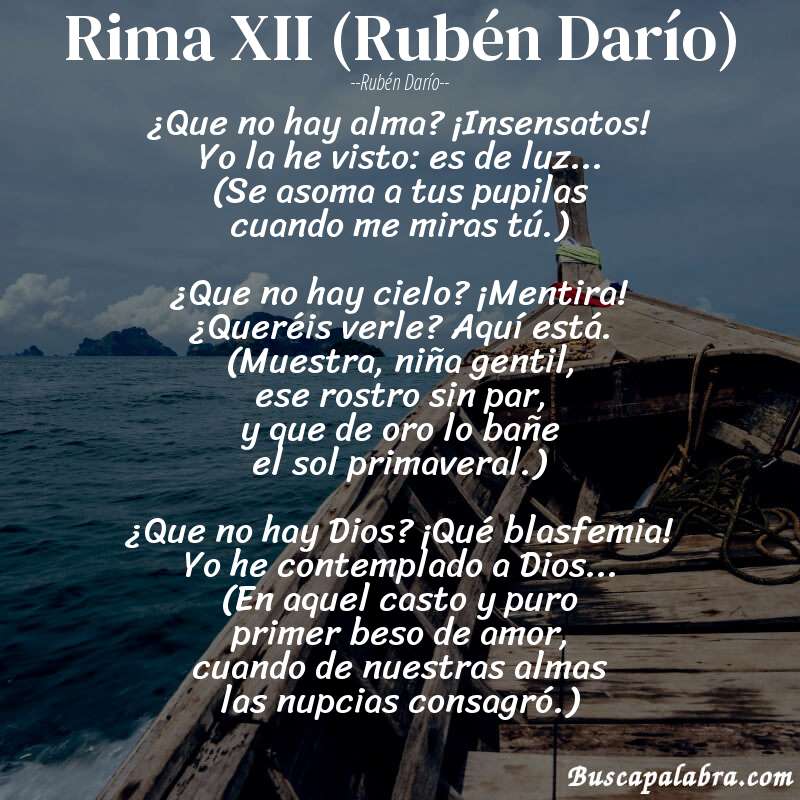 Poema Rima XII (Rubén Darío) de Rubén Darío con fondo de barca