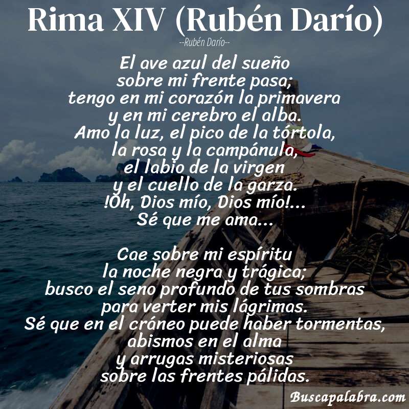 Poema Rima XIV (Rubén Darío) de Rubén Darío con fondo de barca