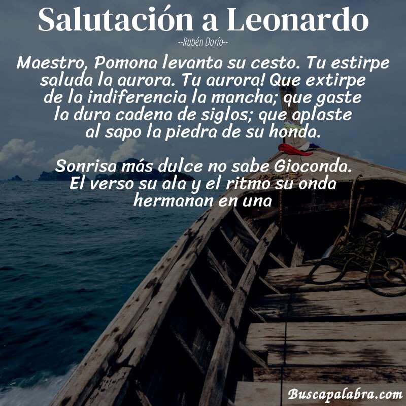 Poema Salutación a Leonardo de Rubén Darío con fondo de barca