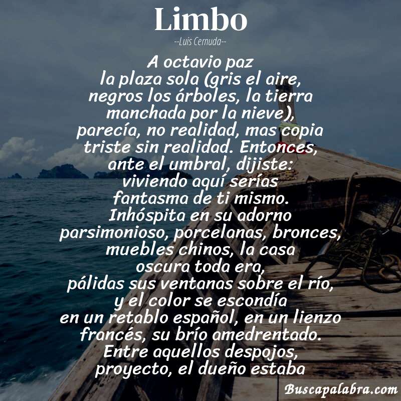 Poema limbo de Luis Cernuda con fondo de barca