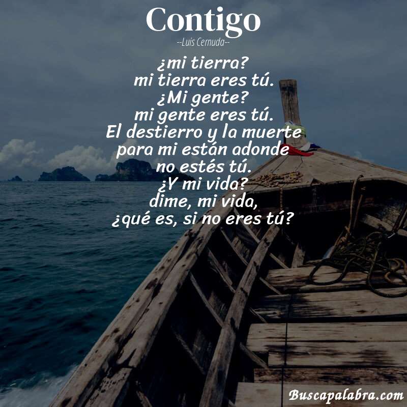 Poema contigo de Luis Cernuda con fondo de barca