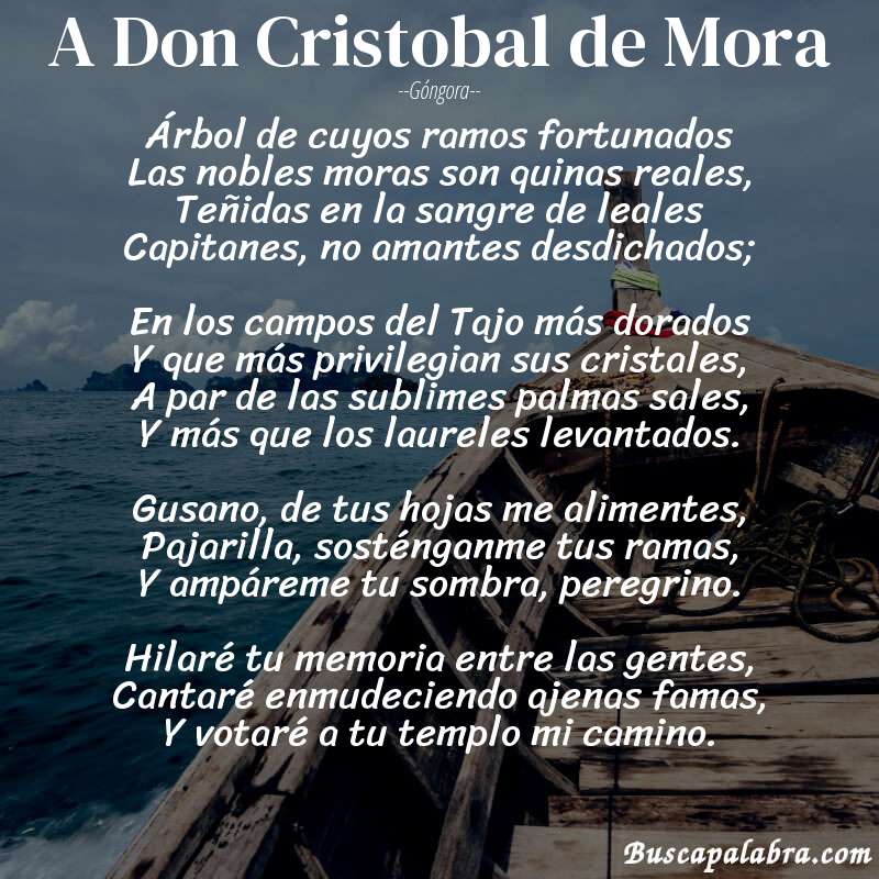 Poema A Don Cristobal de Mora de Góngora con fondo de barca