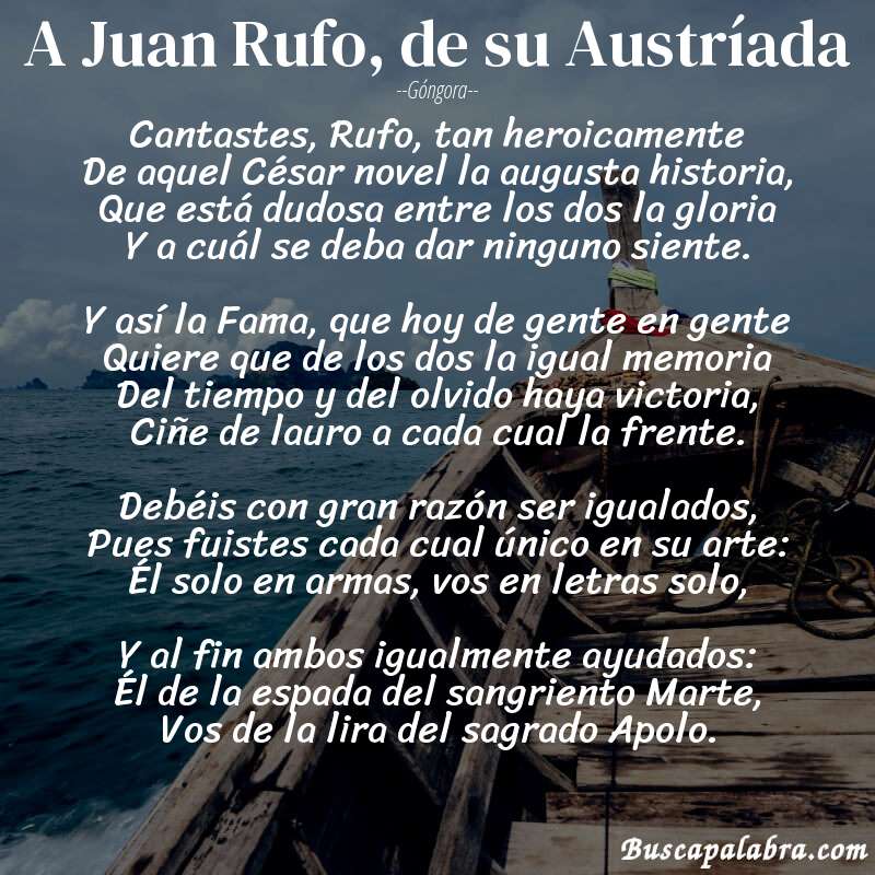 Poema A Juan Rufo, de su Austríada de Góngora con fondo de barca