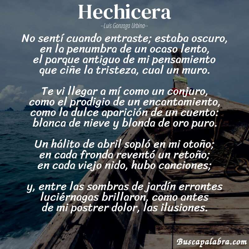 Poema hechicera de Luis Gonzaga Urbina con fondo de barca