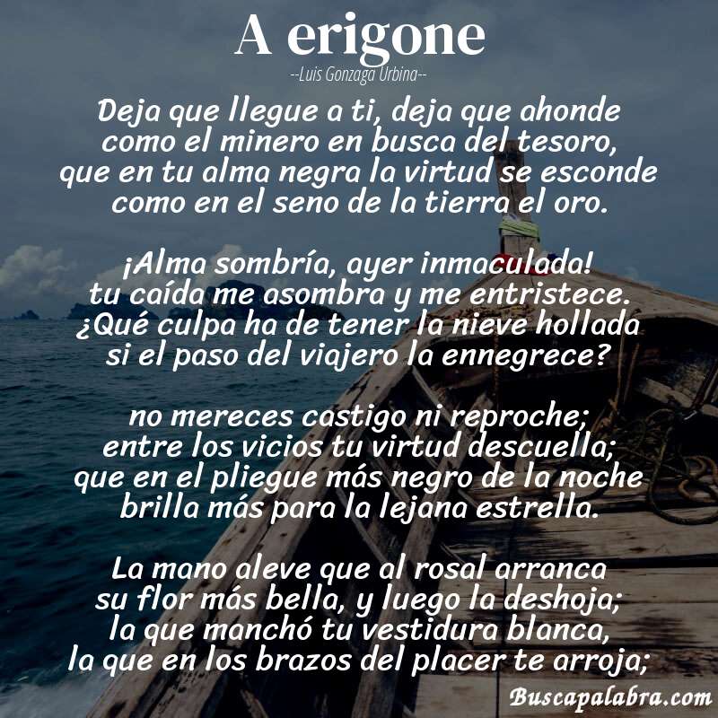 Poema a erigone de Luis Gonzaga Urbina con fondo de barca
