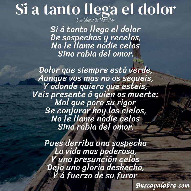 Poema Si a tanto llega el dolor de Luis Gálvez de Montalvo con fondo de barca