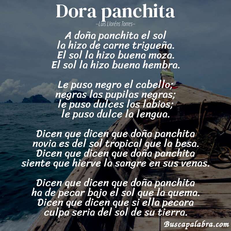 Poema dora panchita de Luis Lloréns Torres con fondo de barca