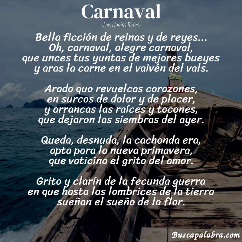 Poema carnaval de Luis Lloréns Torres con fondo de barca