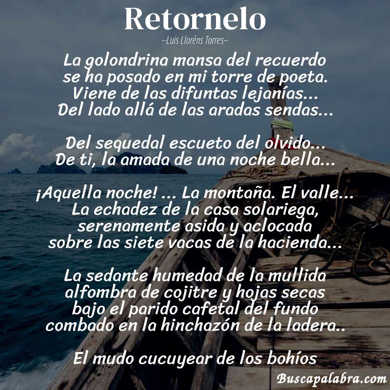 Poema retornelo de Luis Lloréns Torres con fondo de barca