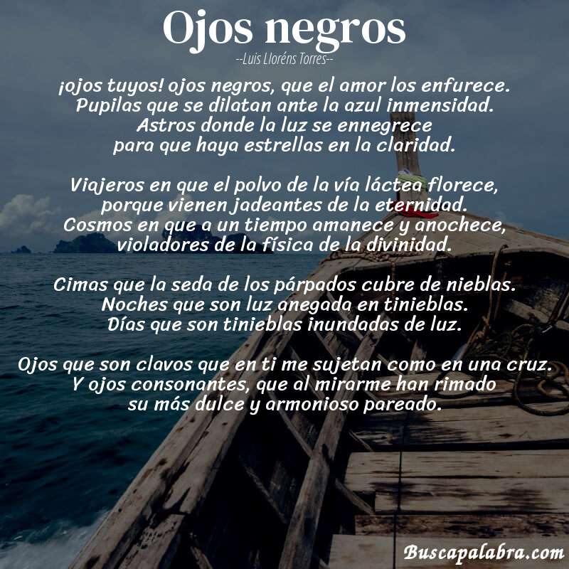 Poema ojos negros de Luis Lloréns Torres con fondo de barca