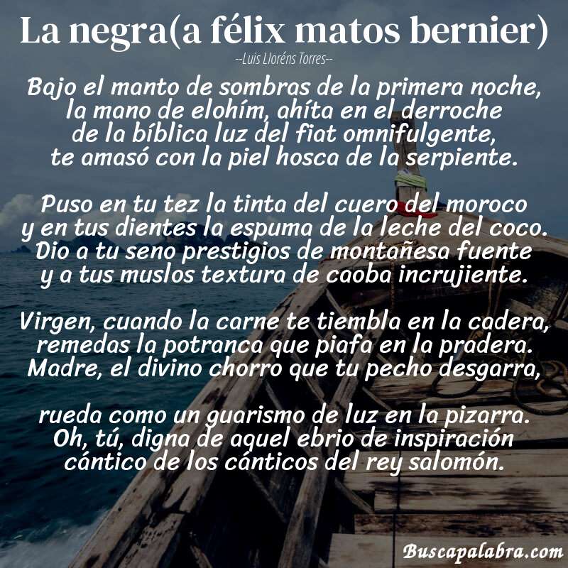 Poema la negra(a félix matos bernier) de Luis Lloréns Torres con fondo de barca
