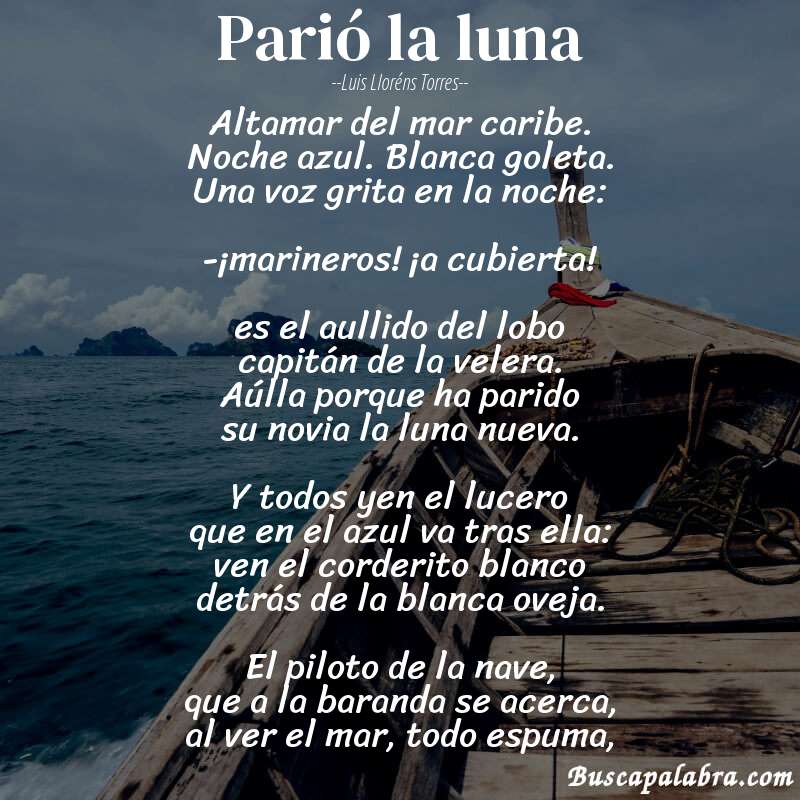 Poema parió la luna de Luis Lloréns Torres con fondo de barca