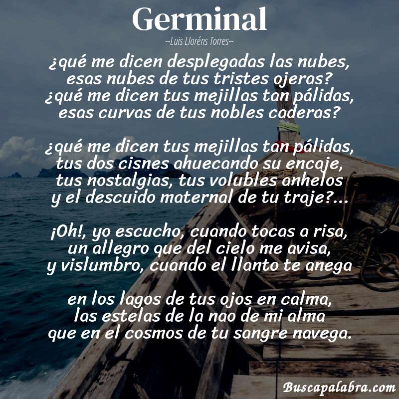 Poema germinal de Luis Lloréns Torres con fondo de barca