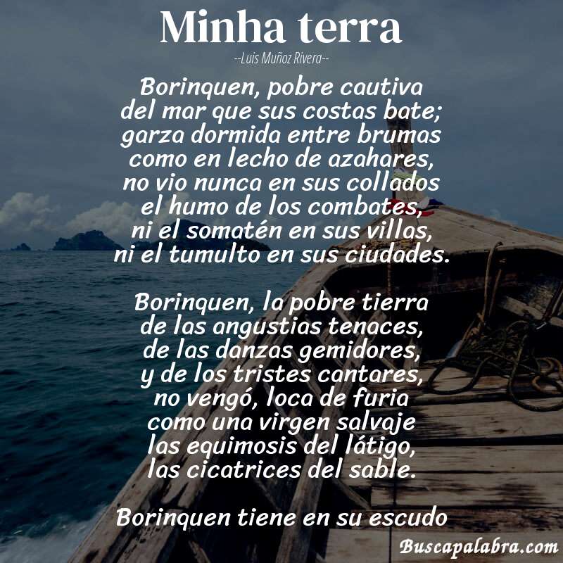 Poema minha terra de Luis Muñoz Rivera con fondo de barca