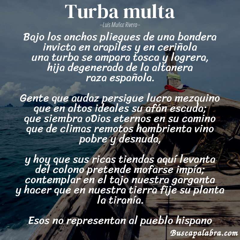 Poema turba multa de Luis Muñoz Rivera con fondo de barca