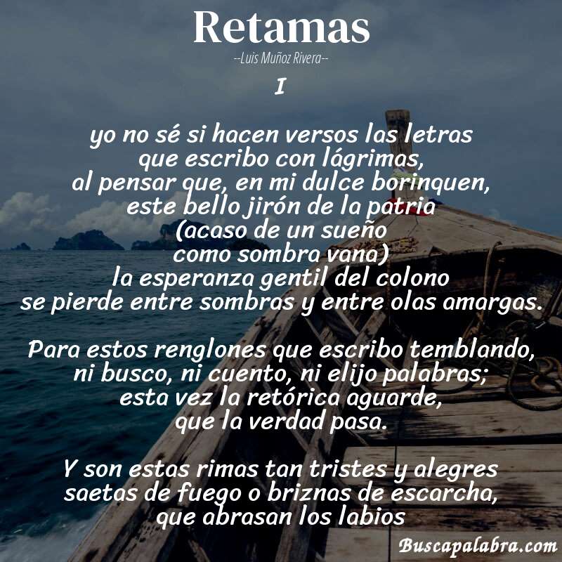 Poema retamas de Luis Muñoz Rivera con fondo de barca