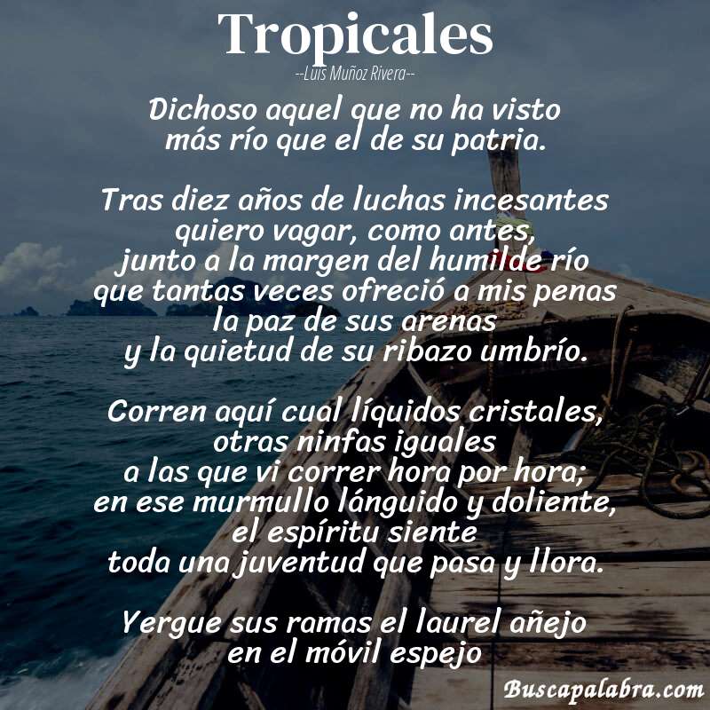 Poema tropicales de Luis Muñoz Rivera con fondo de barca