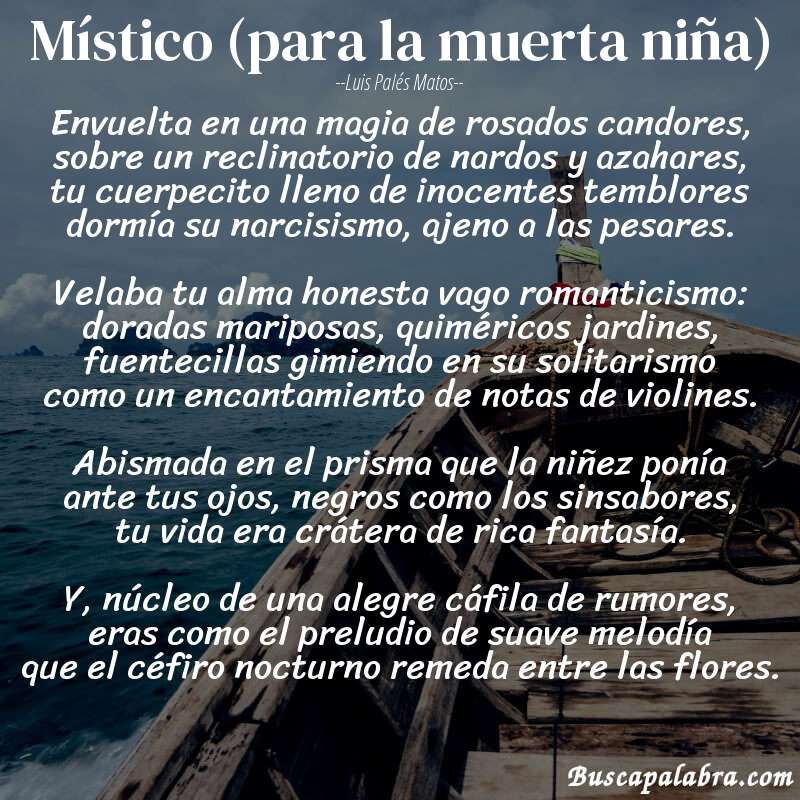 Poema místico (para la muerta niña) de Luis Palés Matos con fondo de barca