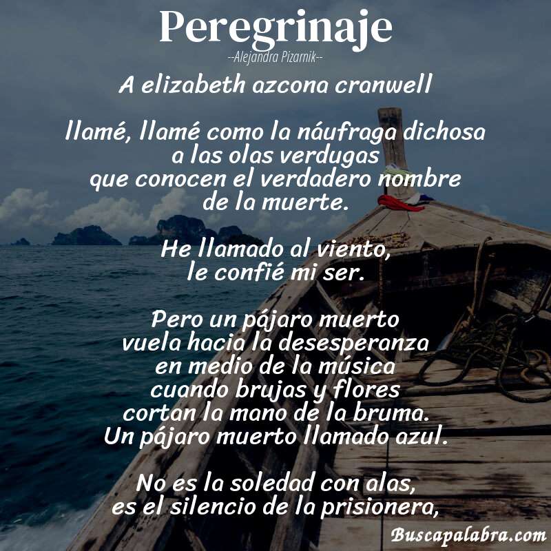 Poema peregrinaje de Alejandra Pizarnik con fondo de barca