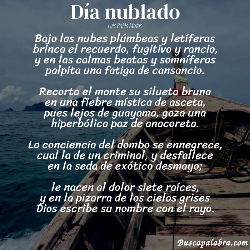 Poema día nublado de Luis Palés Matos con fondo de barca
