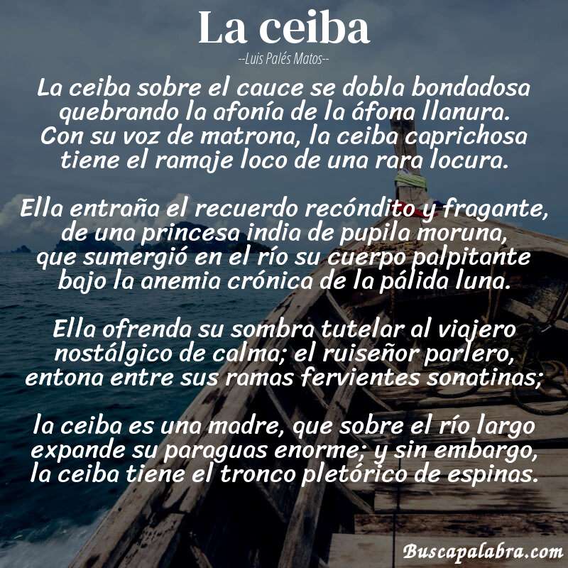 Poema la ceiba de Luis Palés Matos con fondo de barca
