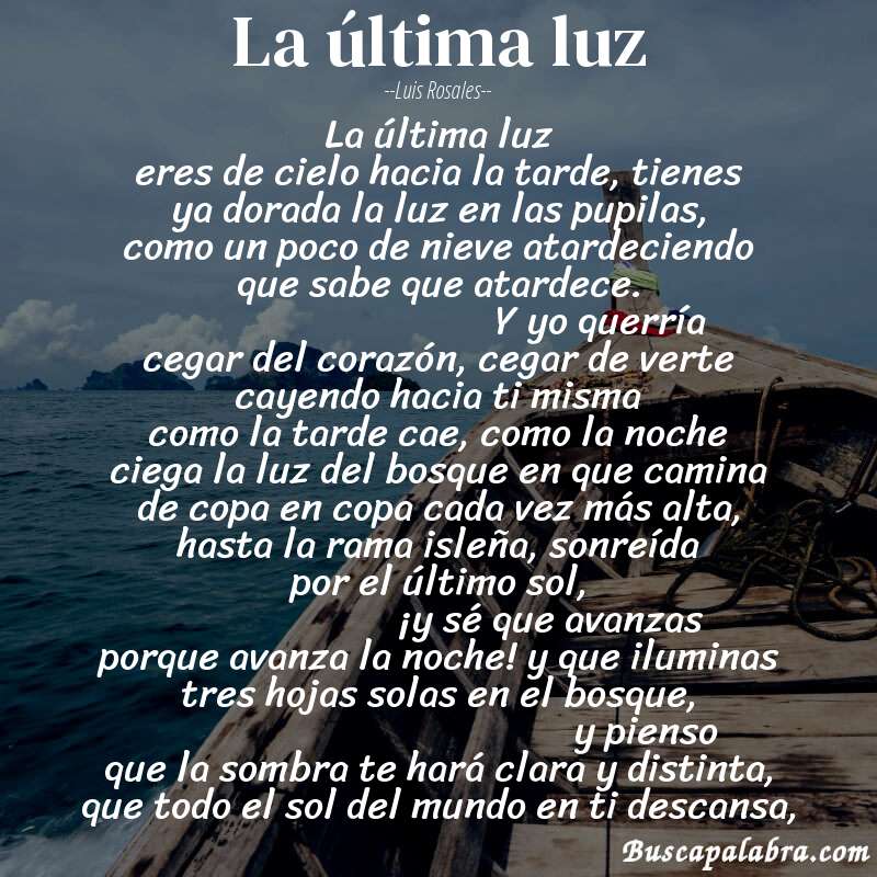 Poema la última luz de Luis Rosales con fondo de barca