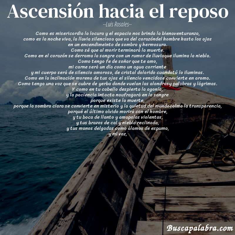 Poema ascensión hacia el reposo de Luis Rosales con fondo de barca