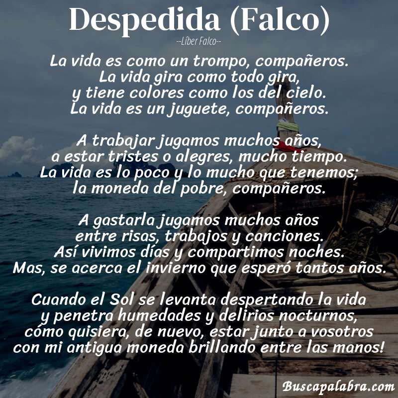 Poema Despedida (Falco) de Líber Falco con fondo de barca