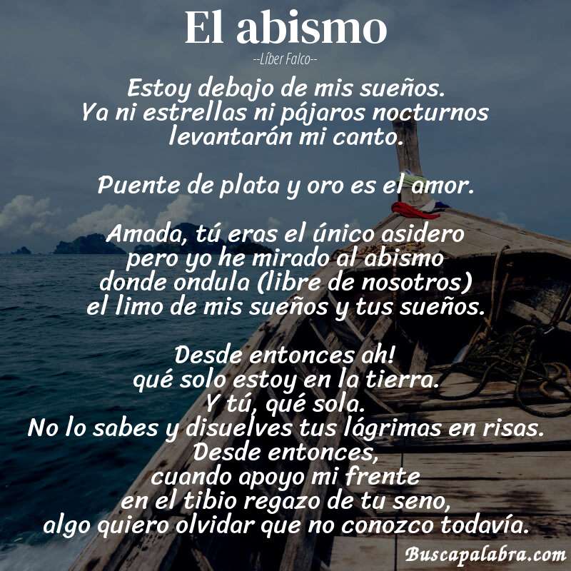 Poema El abismo de Líber Falco con fondo de barca