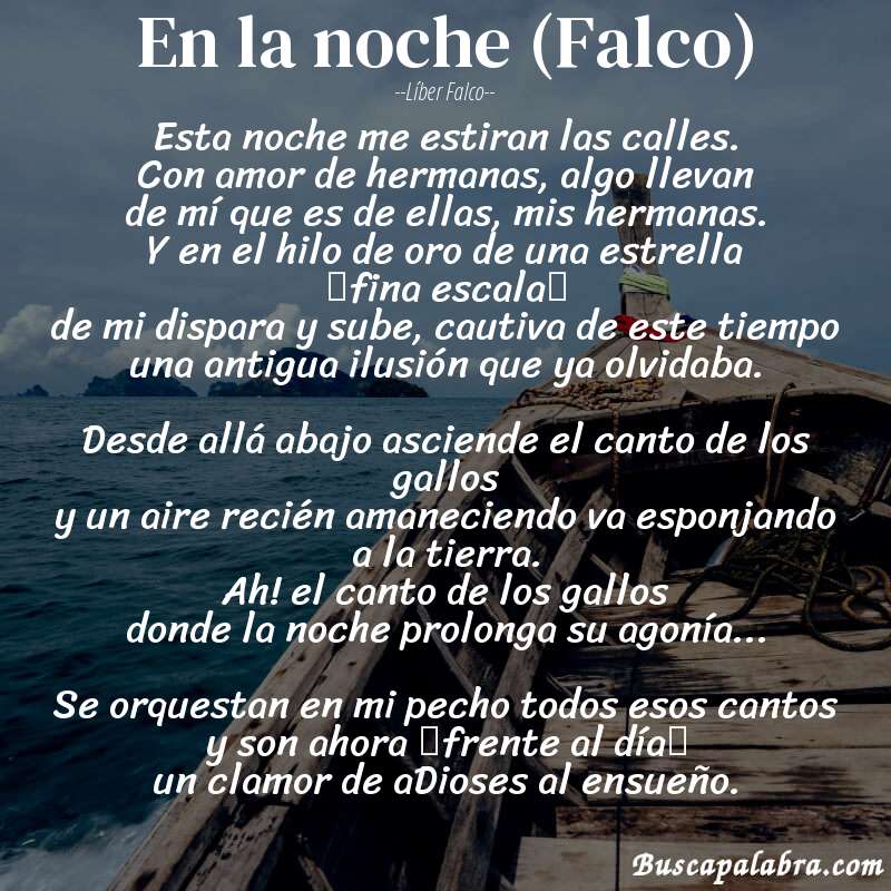 Poema En la noche (Falco) de Líber Falco con fondo de barca