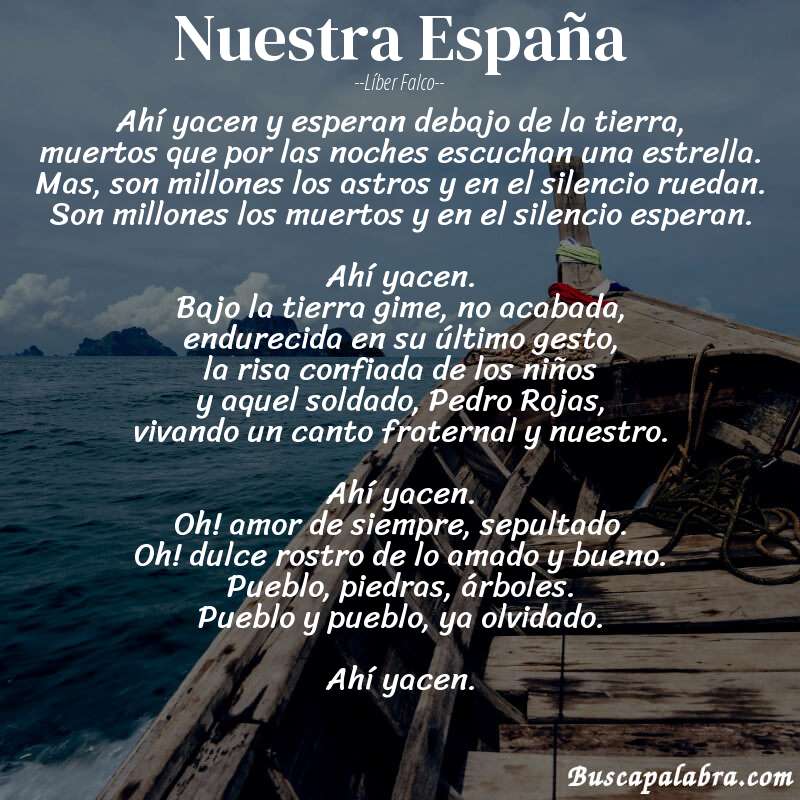Poema Nuestra España de Líber Falco con fondo de barca