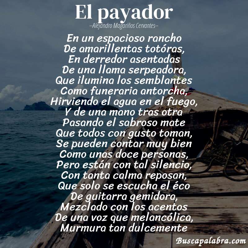 Poema El payador de Alejandro Magariños Cervantes con fondo de barca