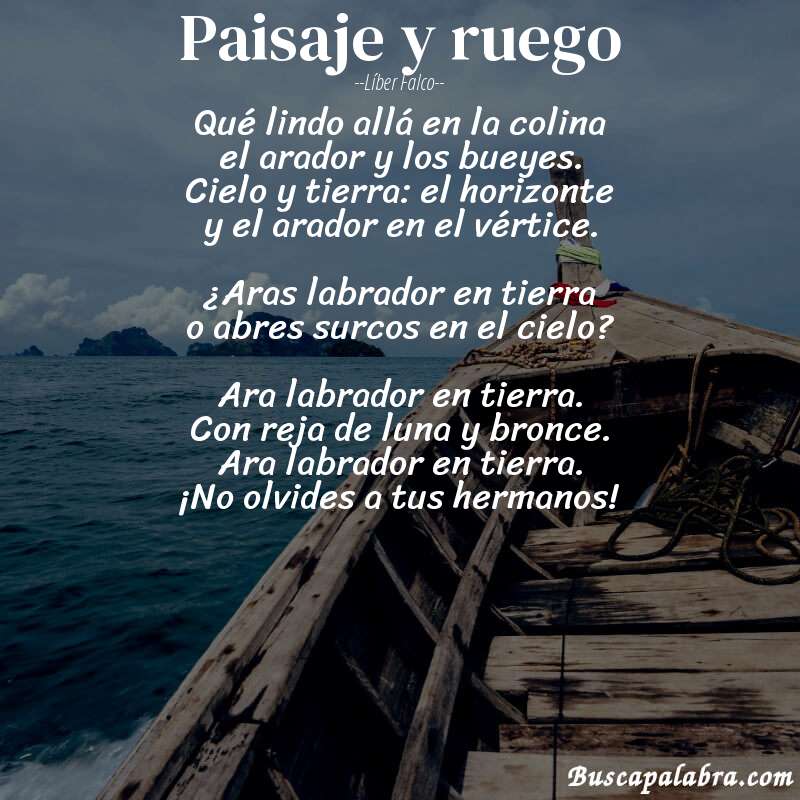 Poema Paisaje y ruego de Líber Falco con fondo de barca