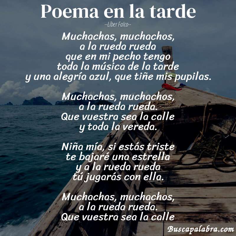 Poema Poema en la tarde de Líber Falco con fondo de barca