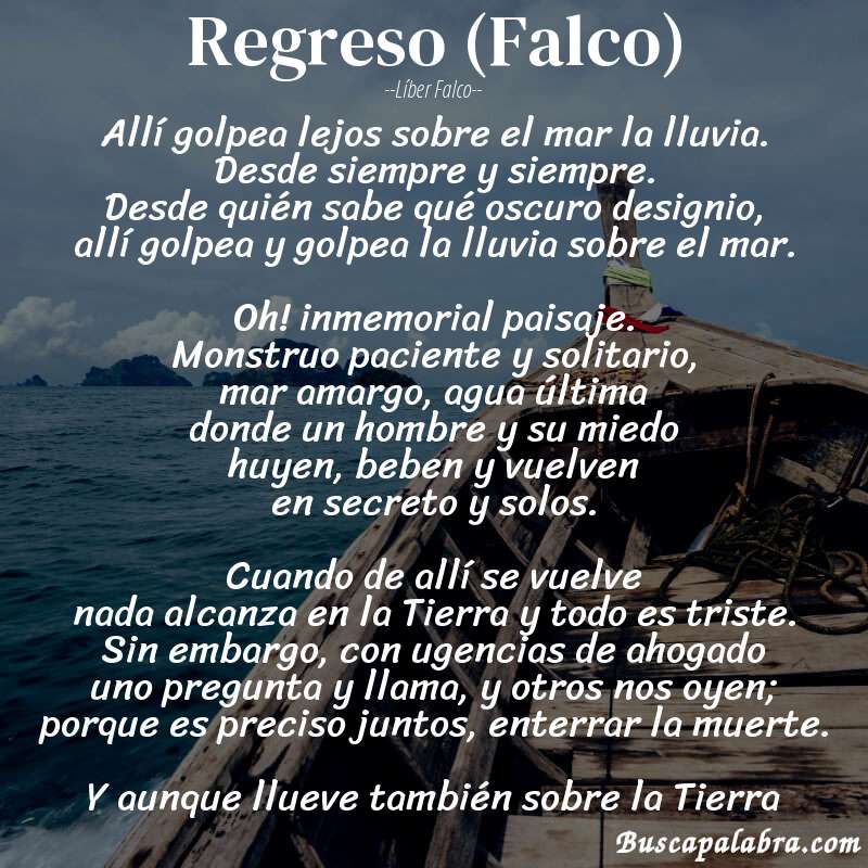 Poema Regreso (Falco) de Líber Falco con fondo de barca