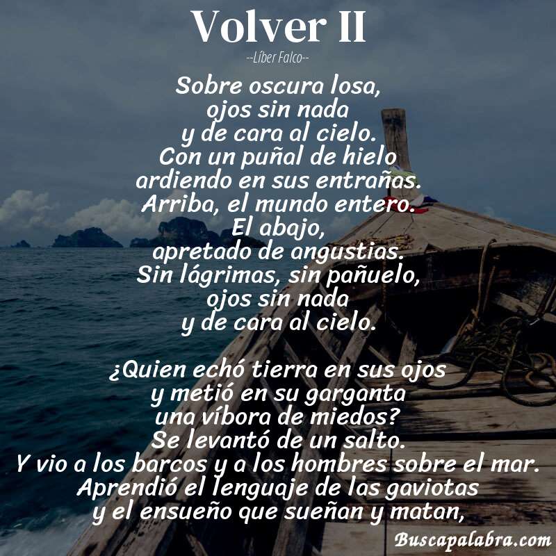 Poema Volver II de Líber Falco con fondo de barca