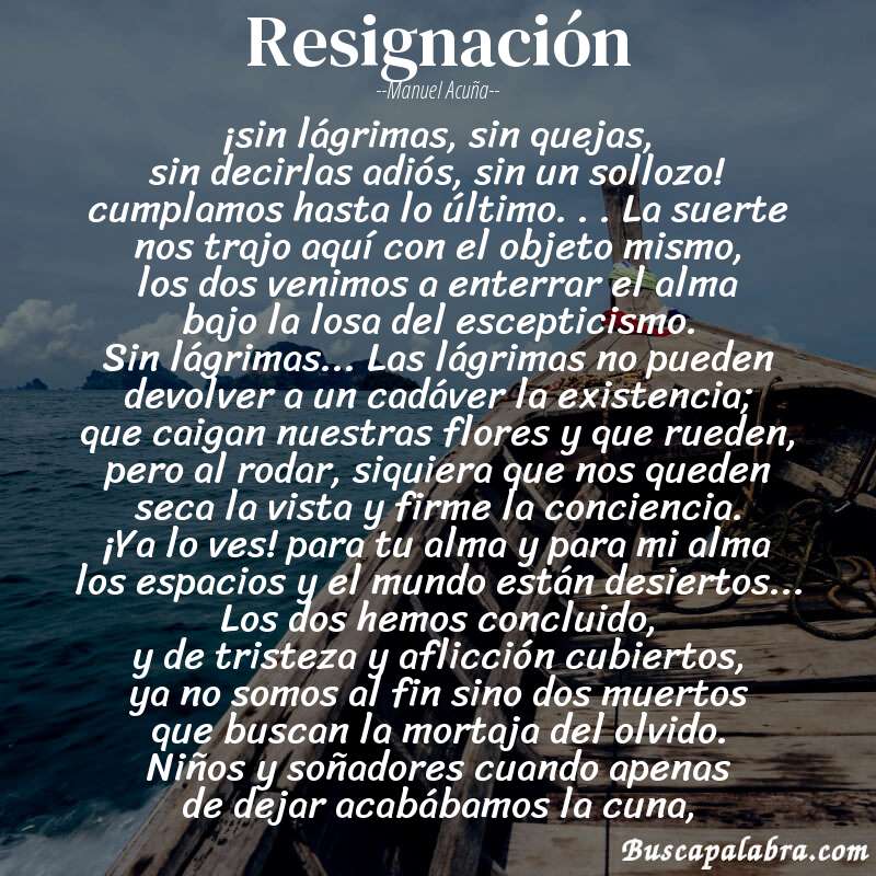 Poema resignación de Manuel Acuña con fondo de barca