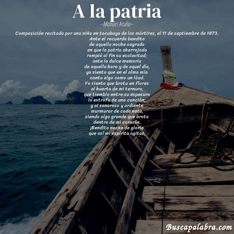 Poema a la patria de Manuel Acuña con fondo de barca
