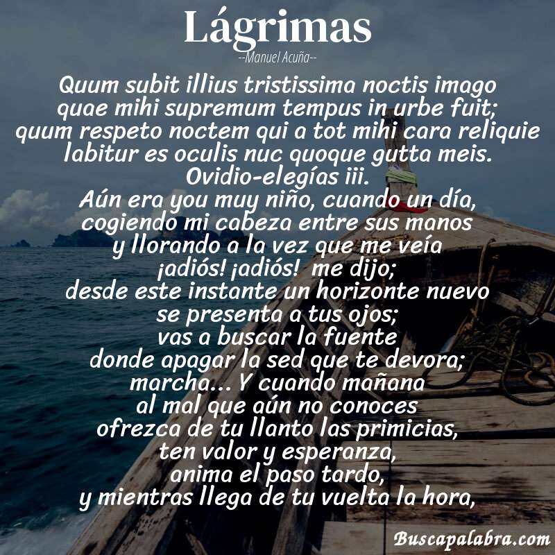 Poema lágrimas de Manuel Acuña con fondo de barca