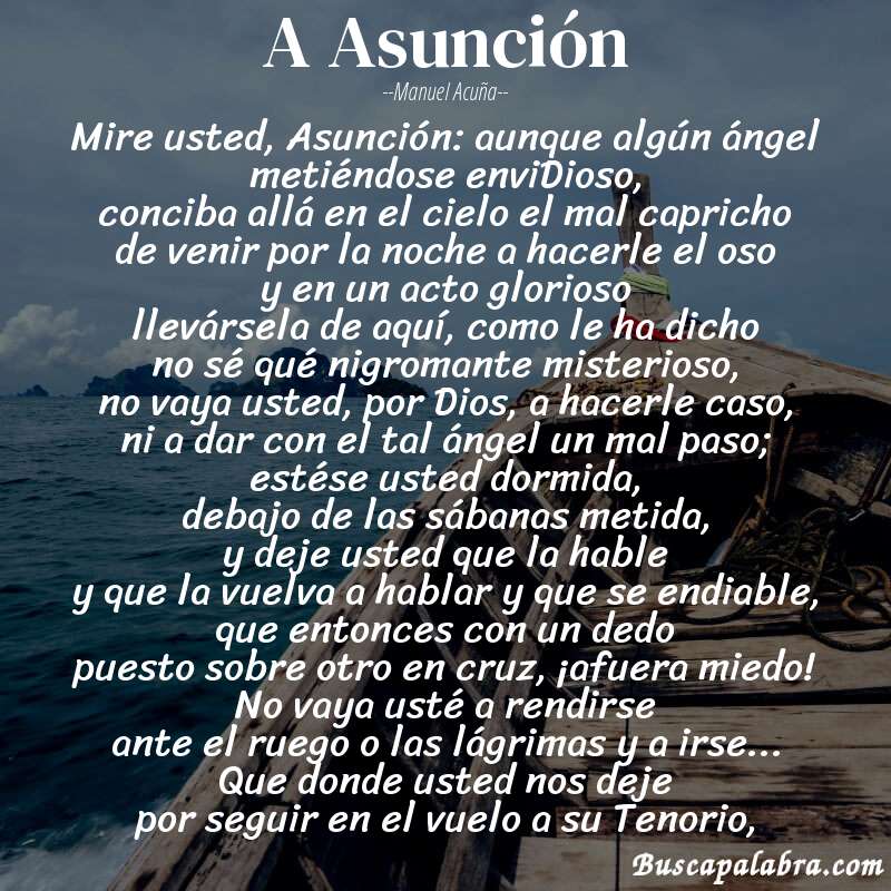 Poema A Asunción de Manuel Acuña con fondo de barca